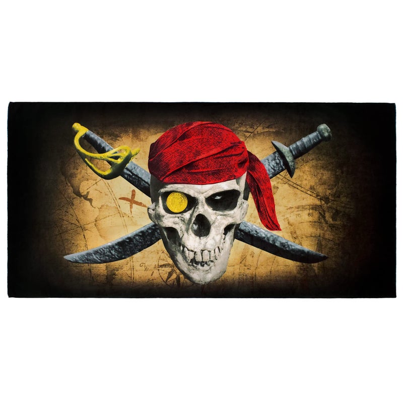 Beachland Pirate Skull Beach Towel 30 x 60 inch 100% Cotton (Pirate Buccaneer, One Towel) - Image 1